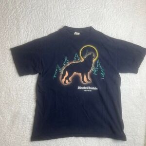 1997‎ Adirondack mountains men blue wolf tshirt single stitch vintage L USA made